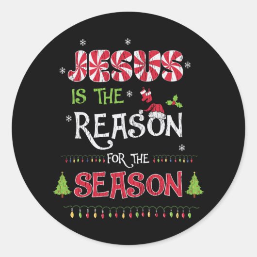 Jezus The Reason Christelijke Kerstmis Ronde Sticker (Voorkant)