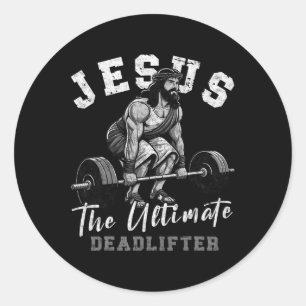Jezus The Ultimate Deadlifter Funny Christelijk Wo Ronde Sticker