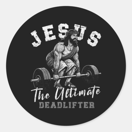 Jezus The Ultimate Deadlifter Funny Christelijk Wo Ronde Sticker (Voorkant)