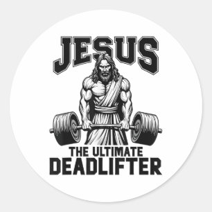 Jezus The Ultimate Deadlifter Funny Christelijk Wo Ronde Sticker