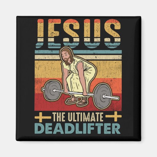 Jezus The Ultimate Deadlifter Funny Workout Gym Magneet (Voorkant)