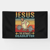 Jezus The Ultimate Deadlifter Funny Workout Gym Spandoek (Horizontaal)