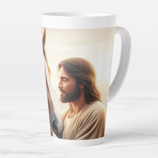 Jezus troost een paard in de hemel latte mok (Rechterhoek)