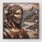 Jezus tussen de bergen bij zonsondergang vierkante klok (Voorkant)