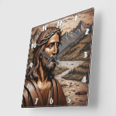 Jezus tussen de bergen bij zonsondergang vierkante klok (Hoek)