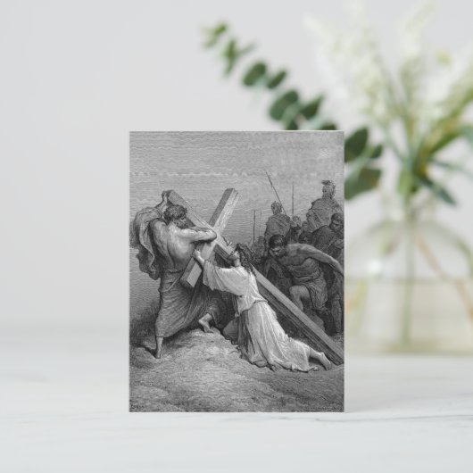 Jezus valt onder het kruis briefkaart (Staand voorkant)