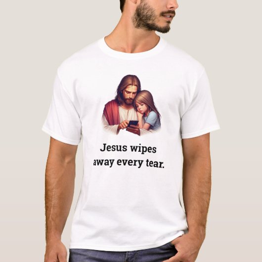 Jezus veegt elk traantje weg Luxe T-shirt (Voorkant)