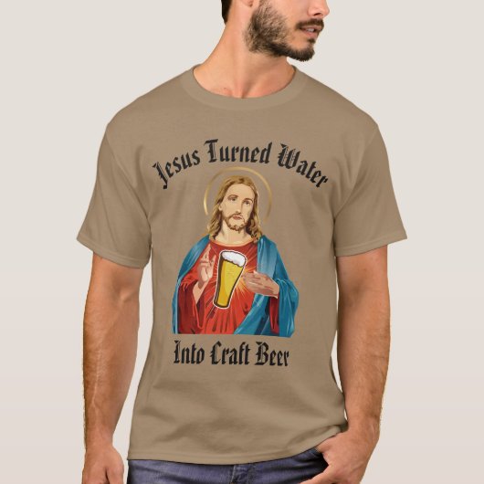 JEZUS VERANDERDE WATER IN AMBACHTELIJK BIER T-SHIRT (Voorkant)