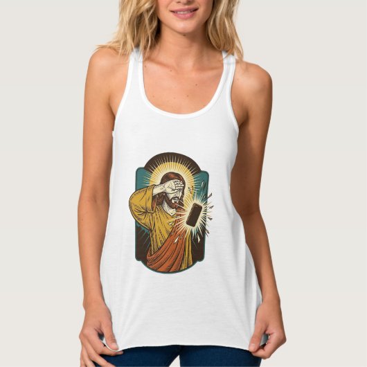 Jezus verblindt maximale helderheid telefoon midde tanktop (Voorkant)