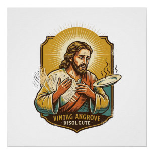 Jezus verbrandde vinger bij het uitnemen van bord perfect poster