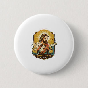 Jezus verbrandde vinger bij het uitnemen van bord ronde button 5,7 cm