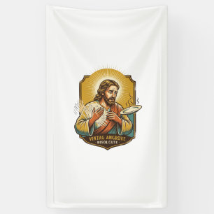 Jezus verbrandde vinger bij het uitnemen van bord spandoek