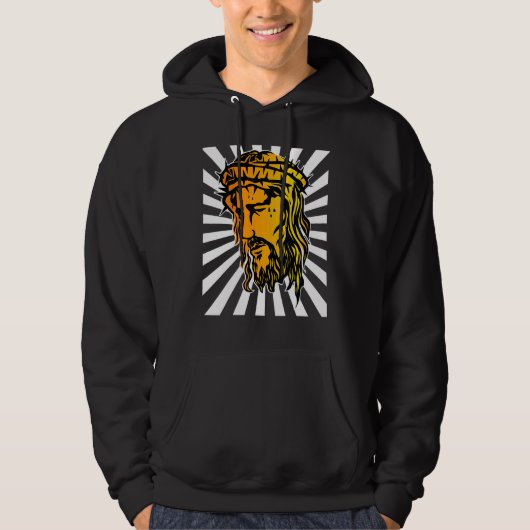 Jezus vergroot gezicht en zonneRay Art 1 Hoodie (Voorkant)