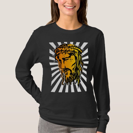 Jezus vergroot gezicht en zonneRay Art 1 T-shirt (Voorkant)
