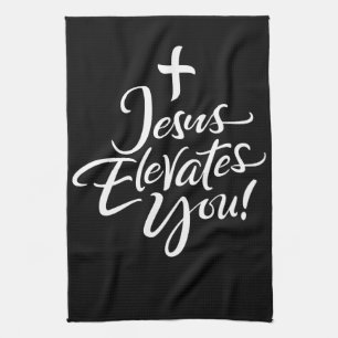 Jezus verheft je Christelijke Christusbelettering Theedoek