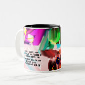 Jezus verheugt zich tweekleurige koffiemok (Voorkant links)