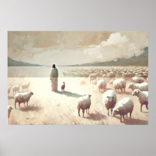 Jezus verlaat de 99 Minimalistische waterverf Poster