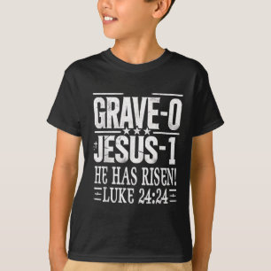 Jezus vernederd graf op paaszondag is hij gerezen t-shirt