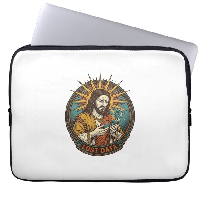 Jezus Verpletterde USB Flash Drive Verloren Data H Laptop Sleeve (Voorkant)