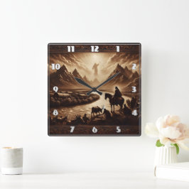 Jezus verschijnt boven de bergen bij zonsopgang vierkante klok