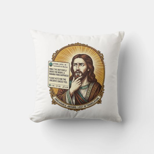 Jezus Verward Auto Vertaal Post Mislukt Sociale Hu Kussen (Voorkant)