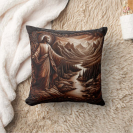 Jezus verwelkomd in een sereen berglandschap kussen