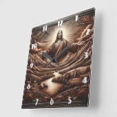 Jezus verwelkomd in een sereen berglandschap vierkante klok (Hoek)