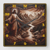 Jezus verwelkomd in een sereen berglandschap vierkante klok (Voorkant)