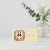 Jezus verwelkomende handen Waterverf (geel) Visitekaartje (Staand voorkant)