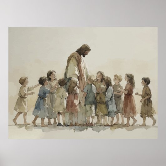 Jezus verwelkomt de kinderen poster (Voorkant)