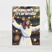 Jezus viert zijn verjaardag Grappige Kerstmis Kaart (Voorkant)