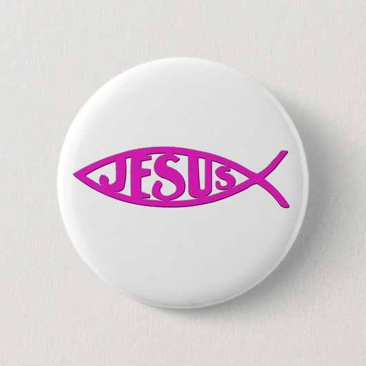 Jezus vis (Button roze) Ronde Button 5,7 Cm (Voorkant)