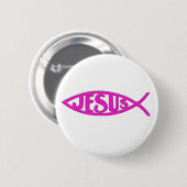 Jezus vis (Button roze) Ronde Button 5,7 Cm (Voorkant /achterkant)