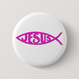 Jezus vis (Button roze) Ronde Button 5,7 Cm