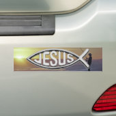 Jezus Vis met zonsondergang en visser Bumpersticker (Op auto)