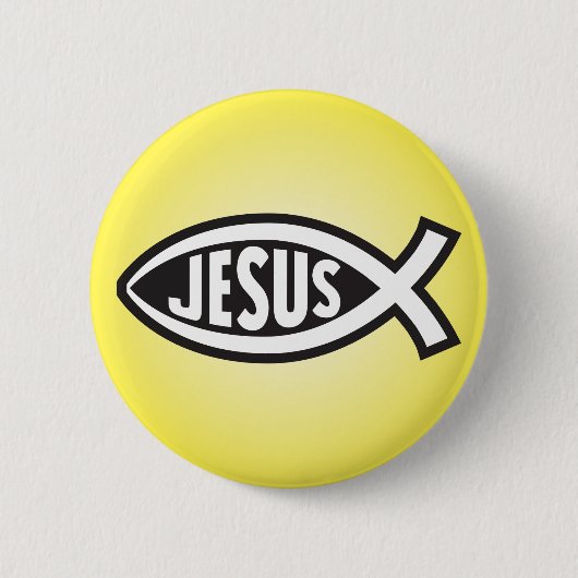 Jezus Visgeheim Symbool Ichthys Ronde Button 5,7 Cm (Voorkant)