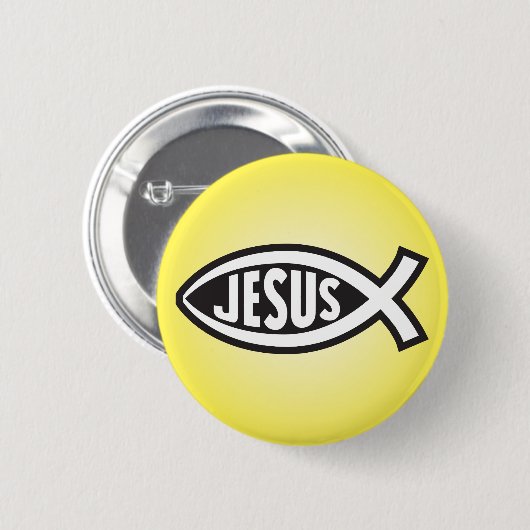 Jezus Visgeheim Symbool Ichthys Ronde Button 5,7 Cm (Voorkant /achterkant)