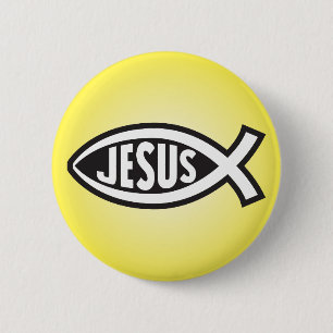 Jezus Visgeheim Symbool Ichthys Ronde Button 5,7 Cm