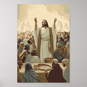 Jezus voedt de 5000 Christus Bijbel Verzen Verhaal Poster