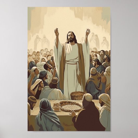 Jezus voedt de 5000 Christus Bijbel Verzen Verhaal Poster (Voorkant)
