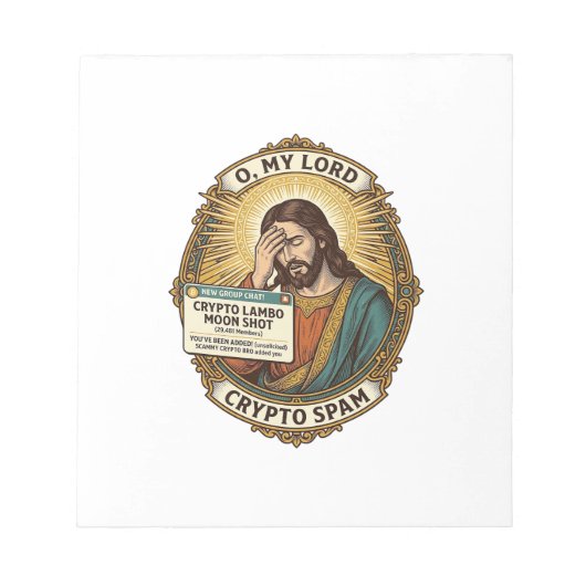 Jezus Voegde Spam Crypto Groepschat Ergernis Humor Notitieblok (Voorkant)