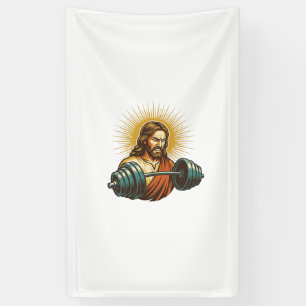 Jezus voegt per ongeluk te veel gewicht toe sport Spandoek