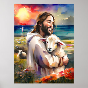 Jezus vond het verloren schaap poster