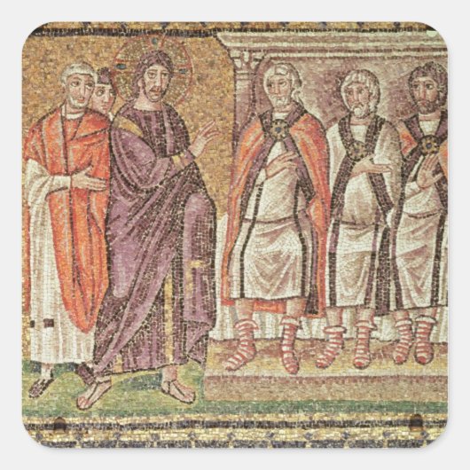 Jezus voor Caiphus Vierkante Sticker (Voorkant)