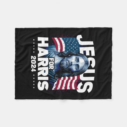 Jezus voor Harris Kamala 2024 Fleece Deken (Voorkant (Horizontaal))