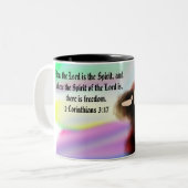 Jezus vrijheid Tweekleurige Koffiemok (Voorkant links)