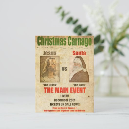 Jezus vs. Kerstman Feestdagenkaart (Staand voorkant)