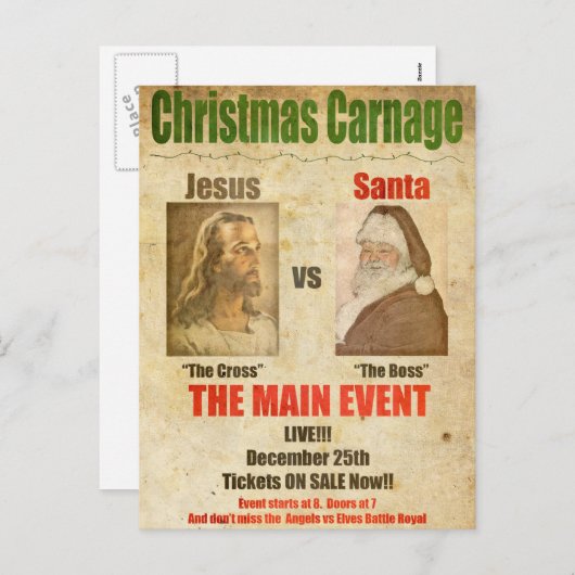 Jezus vs. Kerstman Feestdagenkaart (Voorkant / Achterkant)