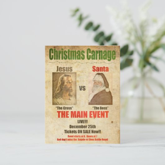 Jezus vs. Kerstman Feestdagenkaart (Staand voorkant)