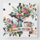 Jezus vult mijn beker vierkante klok (Voorkant)